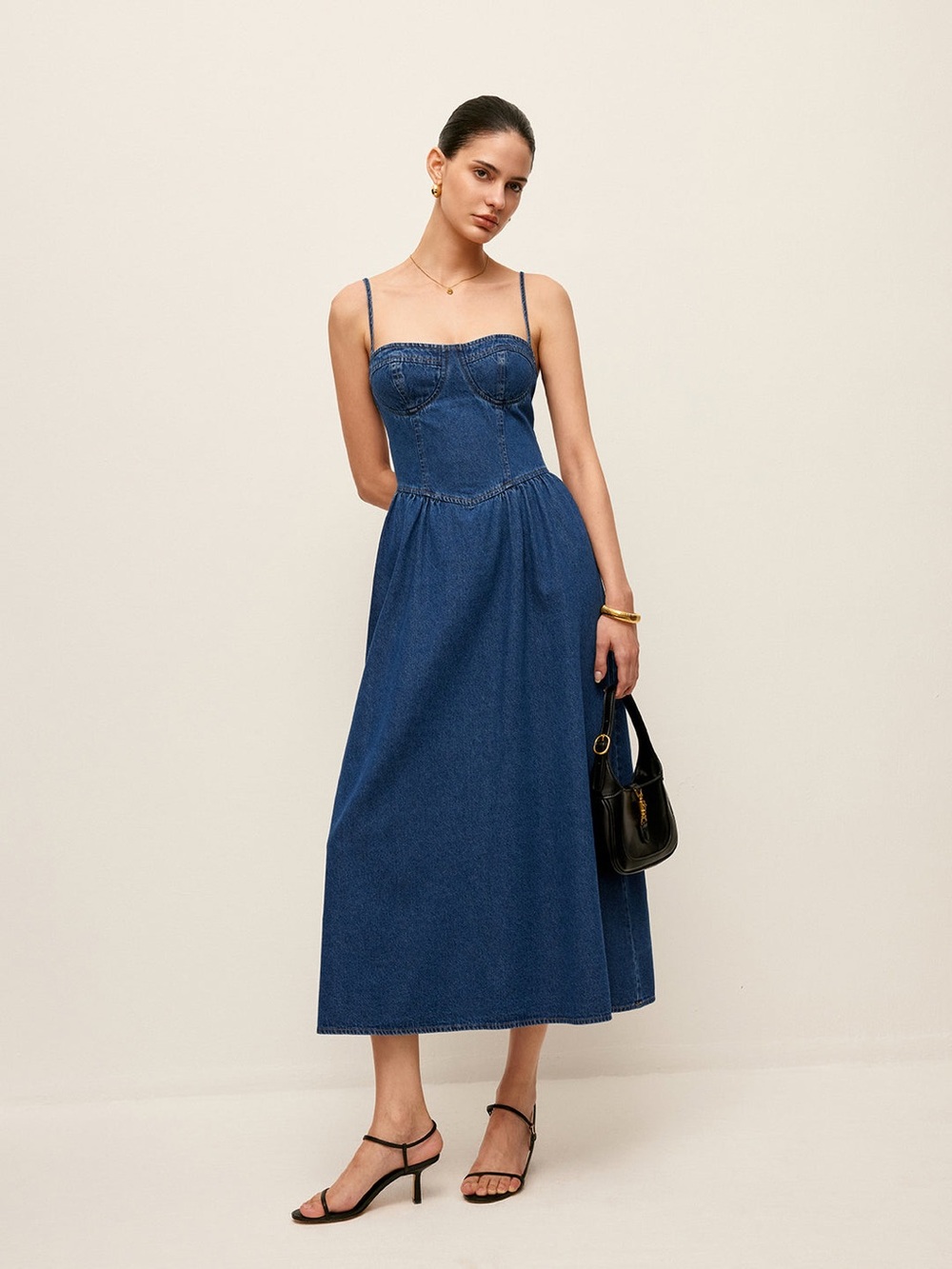Commense Sweetheart Collar Denim Dress Size M - Picture 5 of 8
